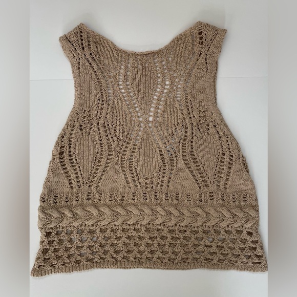 Zara Beige Open Knit Crochet Tank Top Neutral Boho Sleeveless S - Picture 3 of 7